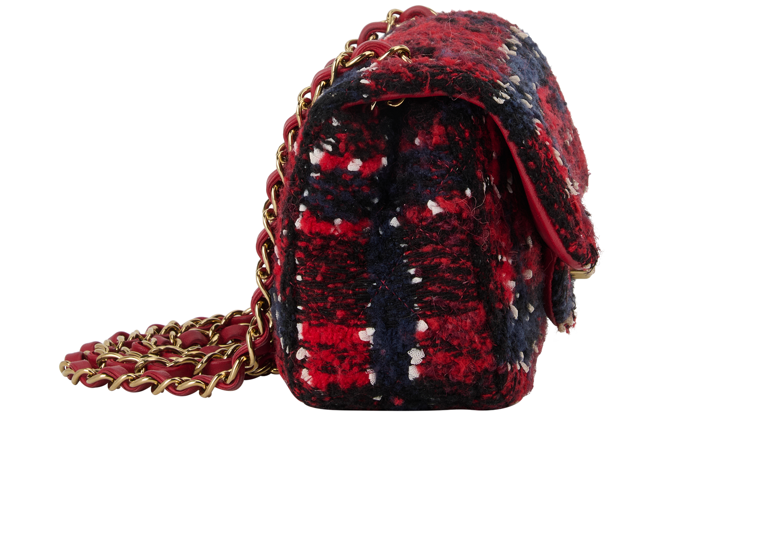 Mini Flap, &pound;2,650, Handbags, Blue/Red/White, Tweed, Side view